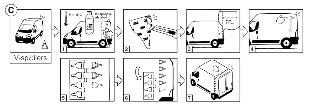 V Spoilers for high vans. (Kit of 50 pieces)